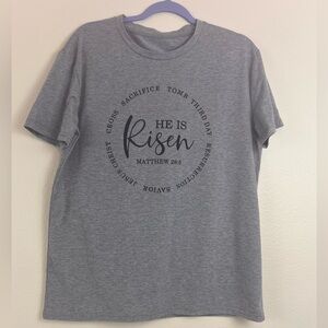 Gray Graphic Faith Tee - He Is Risen NWOT
